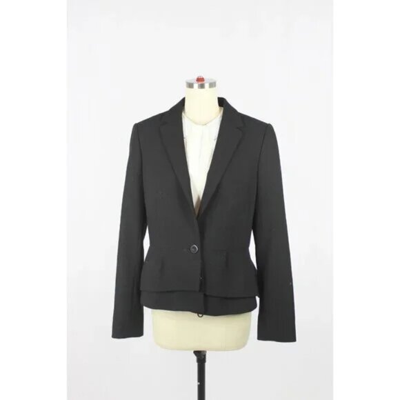 HOBBS LONDON Black 100% Wool Crepe Twill Peplum Blazer Jacket, Size 8 - Picture 1 of 5